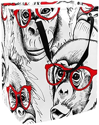 Maymun Portreler Gözlük Çamaşır Sepeti Büyük Bez Organizatör Çanta Sepeti Katlanabilir Çamaşır Sepeti Kolları ile