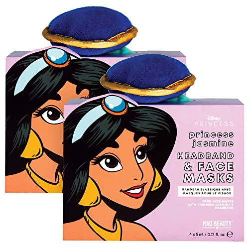 Mad Güzellik Disney Prenses 2 Paket Yasemin Kafa Bandı ve Yüz Maskeleri Seti / Şımartan Cilt Bakımı Kraliyet Hediye / Kızlar
