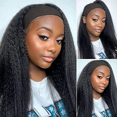 Siyah Kadınlar için Düz Kafa Bandı Peruk - 18 İnç Yaki Yüksek Sıcaklık ısıya dayanıklı Sentetik Saç - Giymek kolay Yumuşak İpeksi