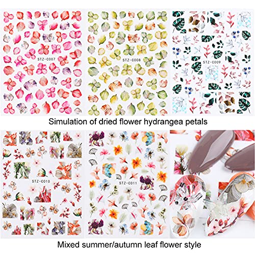Çiçek Nail Art Etiketler Çıkartmaları Çiçek Tırnak Kaynağı Tırnak Çıkartmalar Set Akçaağaç Yaprağı Çiçek Kelebek Çift Renk Desen