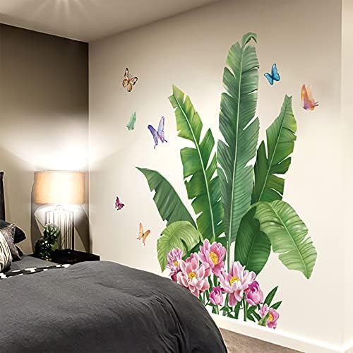 Tropikal Yeşil Yaprak Çiçek duvar çıkartmaları, FODİENS Suluboya Kelebek Muz Yaprakları Duvar Çıkartması, DIY Sanat Duvar Resimleri