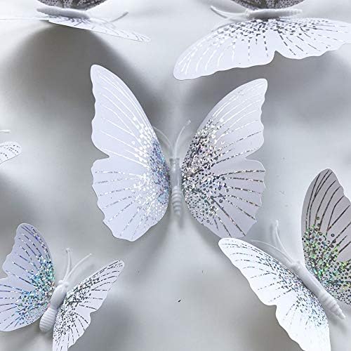 Sünger Sakız ve Mıknatıslar ile 24 ADET Kelebek Çıkartmaları, beyaz Kristal Çıkarılabilir Kelebek Duvar Sticker Çıkartmaları