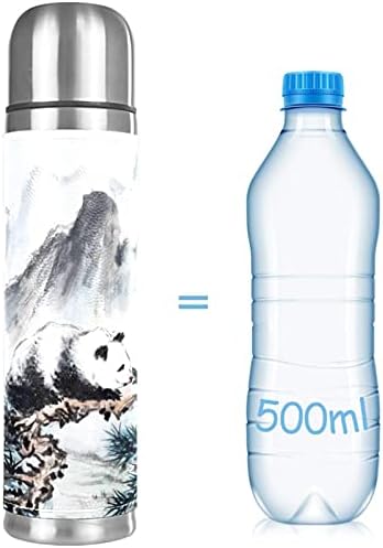 Lilibeely 17 oz Vakum Yalıtımlı Paslanmaz Çelik Su Şişesi Spor Kahve Seyahat Kupa Şişesi Hakiki Deri Sarılmış BPA Ücretsiz, Panda