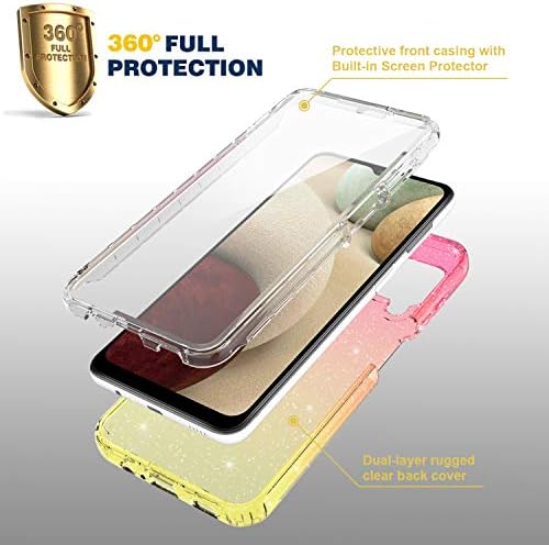 Samsung Galaxy A42 5G Kılıf ile Dahili Ekran Koruyucu, Rosebono Hibrid Sparkle Şeffaf Renkli Degrade 360 Koruma Kılıf için Samsung