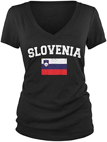 Amdesco junior'ın Sloven Sloven Bayrağı, Slovenya Bayrağı V Yaka T-Shirt