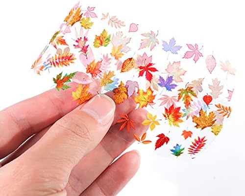 10 Yaprak Güz Akçaağaç Yaprağı Tırnak Sanat Folyo Transferi Çıkartmalar, renkli Holografik Sonbahar Akçaağaç Yaprakları Yıldızlı