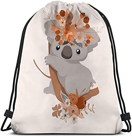 Sevimli Kart İle Güzel Koala Bir Çelenk Çiçekler İpli sırt çantası Su Dayanıklı Dize Çanta Spor Sackpack Spor Çuval Erkek Kadın