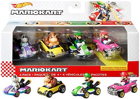 Hot Wheels Mario Kart Vehicle 4-Pack, 4 Hayran Favori Karakter Seti 1 Özel Model, 3 Yaş ve Üstü Çocuklar ve Hayranlar için Koleksiyon