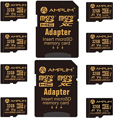 Amplim 32 GB Micro SD Kart, 8 Paket microSD Bellek Artı Adaptörü, microSDHC Sınıf 10 UHS-I U1 V10 TF Aşırı Yüksek Hızlı Nintendo-Anahtarı,