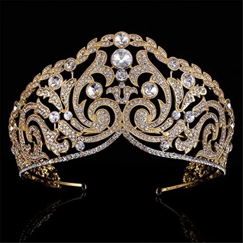 FMOGG Köpüklü Kristal Gelin Taç Saç Aksesuarları Düğün Tiara Büyük Diadem Taç Prenses Kraliçe Kadın saç Takı Bandı Gümüş