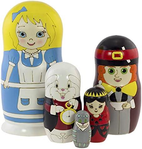 Azhna 5 adet 15 cm Peri Masalı Hatıra Matryoshka Alice in Wonderland Matryoshka Ev Dekor Koleksiyonu El Boyalı rus bebek Ahşap