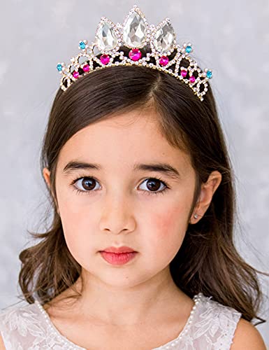 SWEETV Kızlar Rapunzel Tiara Doğum Günü Partisi ve Kostüm için, Çocuklar için Renkli Kristal Prenses Taçlar Kafa Bandı, Çiçek
